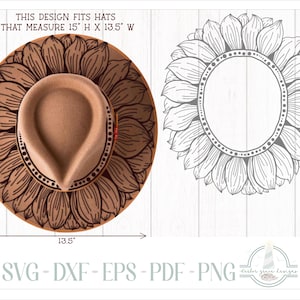 READY TO PRINT - Fits 15"x13.5" hats - Sunflower Hat Burning Design - For Pyrography - Printable Pdf & Word Doc