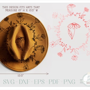 Wildblumen Hut Brennendes Design - Für Pyrographie - SVG Dateien für Cricut Silhouette - Dxf Eps Pdf Png enthalten