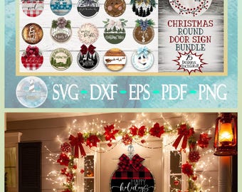 SVG-Bundle mit runden Weihnachtstürschildern, Weihnachtsschild-SVG, rundes Weihnachtstürschild, Weihnachtsdeko-Bundle