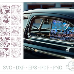 Lilien Blumenmuster Auto LKW Fenster Aufkleber SVG-Dateien für Cricut, Silhouette Dxf Eps Pdf Png auch enthalten - 15 verbindende Fliesen enthalten