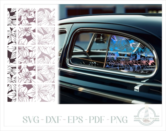 Lillies Floral Pattern Car Truck Window Decal SVG files for Cricut, Silhouette Dxf Eps Pdf Png also included - 15 connecting tiles included