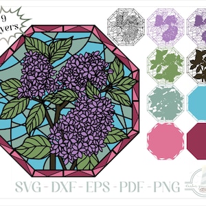 Diseño en capas 3D, vidrieras de flores lilas SVG / archivos SVG de múltiples capas para la elaboración de papel de silueta cricut - Láser SVG Glowforge