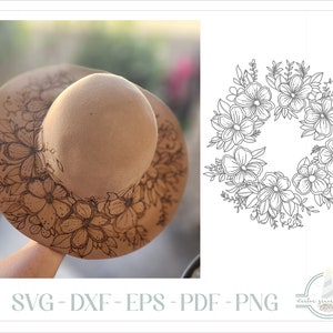Blumen und Punkte Hut Brennendes Design - Für Pyrographie - SVG Dateien für Cricut Silhouette - Dxf Eps Pdf Png enthalten