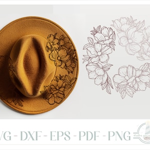 READY TO PRINT - Fits 15"x13.5" hats - Magnolia Flowers Hat Burning Design - For Pyrography - Printable Pdf & Word Doc