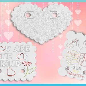 Girls Valentines Day Printable Coloring Cards with Crayon Slots - High Resolution 300 dpi PNG Coloring Cards image 4