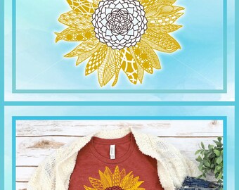 Archivos SVG de mandala de girasol Zentangle para silueta de Cricut - Dxf, Eps, Pdf y Png incluidos