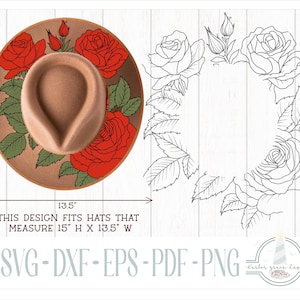 READY TO PRINT - Fits 15"x13.5" hats - Roses Hat Burning Design - For Pyrography - Printable Pdf & Word Doc