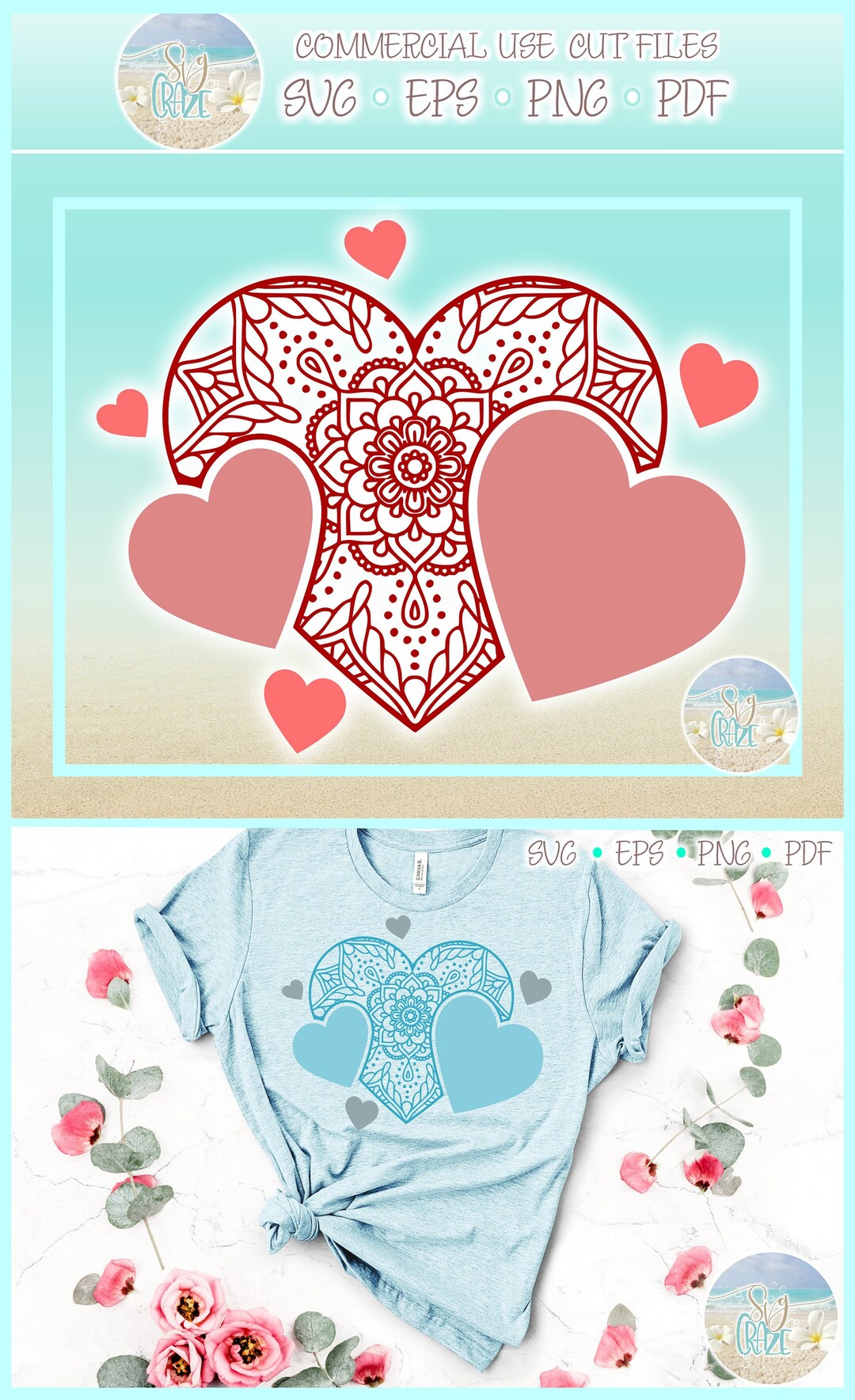 Heart Mandala Zentangle SVG Files for Cricut Silhouette - Dxf Eps Pdf ...