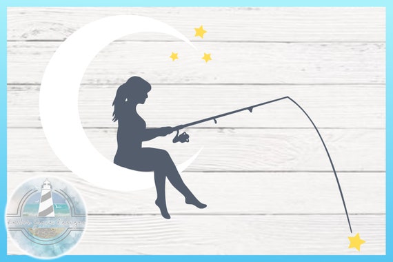Woman Fishing on Moon Memorial SVG Files for Cricut Silhouette Dxf