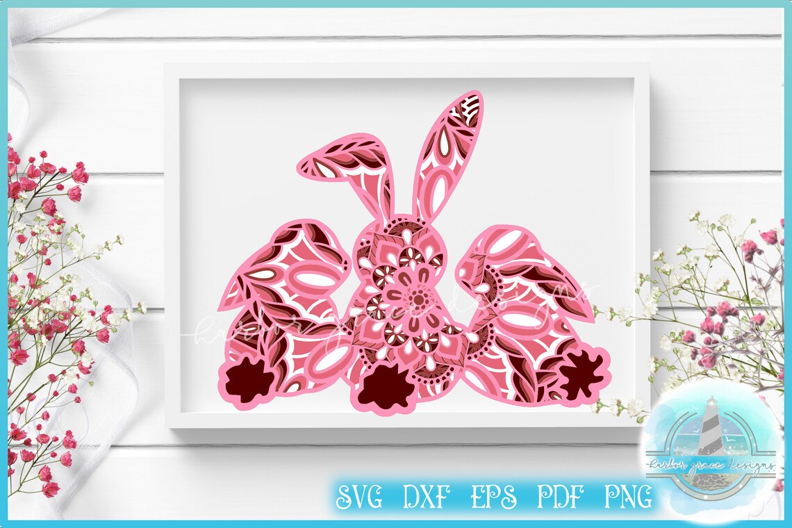 3D Easter Bunny Trio Mandala SVG File | Multi Layered Mandala SVG Files ...