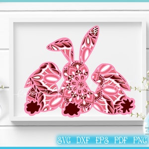 3D Easter Bunny Trio Mandala SVG File | Multi Layered Mandala SVG Files ...