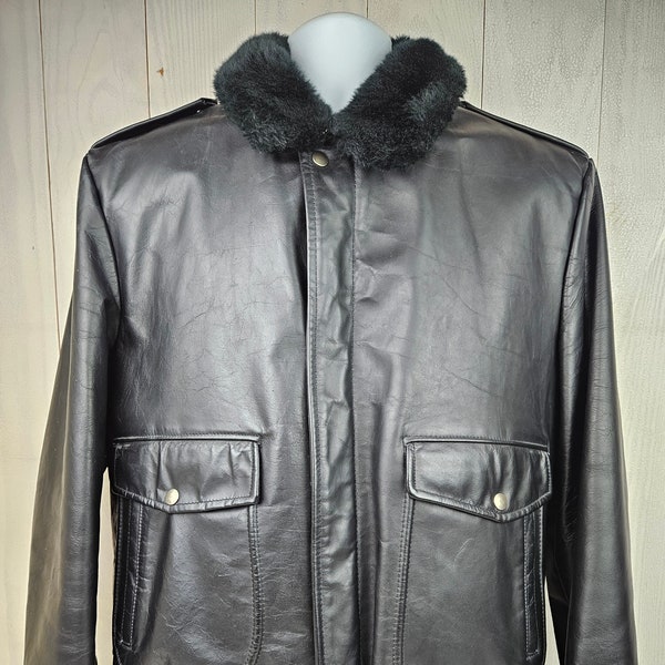 Mens Fleece Lined Leather Bomber Jacket Etsy