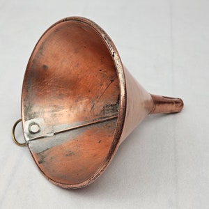 Antique Heavy Solid Copper Funnel, 5" Diameter, with Ring Handle, Soldered Seam, Farm Garage Man Cave Decor, Usable, Very Good Condition