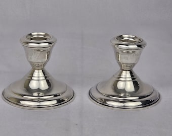 Ensemble de bougeoirs lestés vintage en argent sterling, 2,75 po., petit court, simple élégant traditionnel, table du milieu du siècle, argent véritable