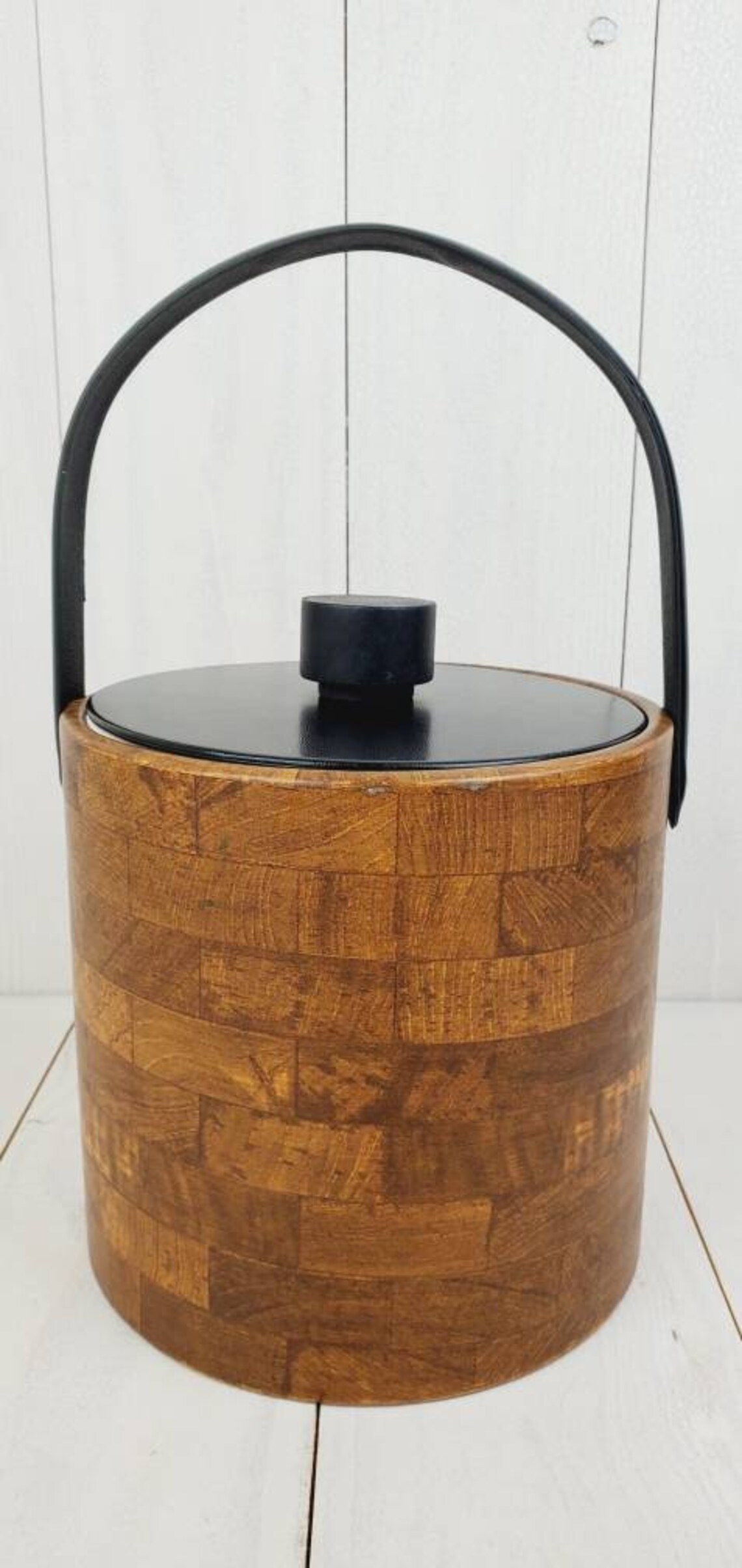 MCM Irvinware Vintage Faux Wood Block Ice Bucket with Black | Etsy