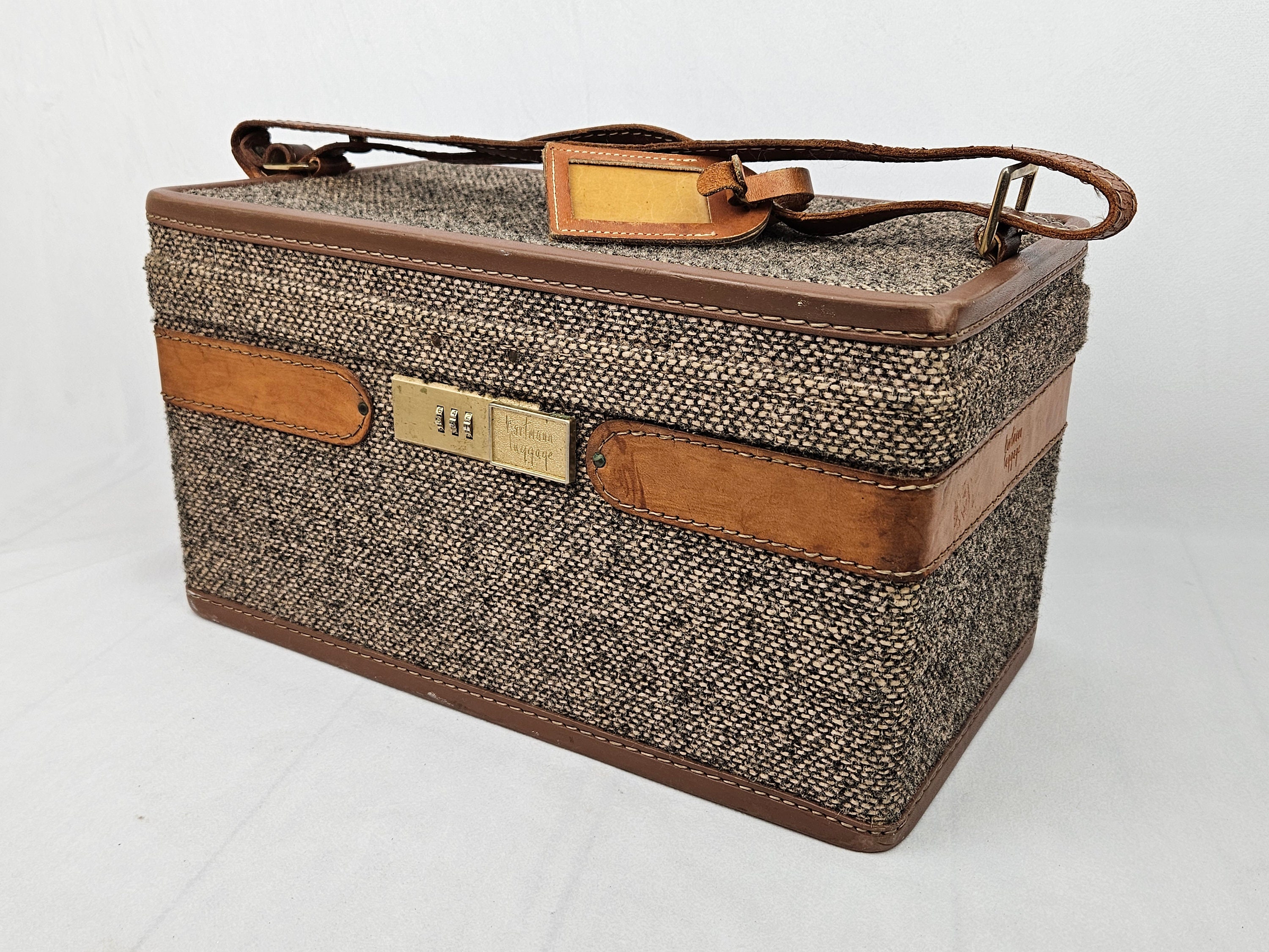 Vintage Hartmann Luggage Brown Tweed and Leather Train Case