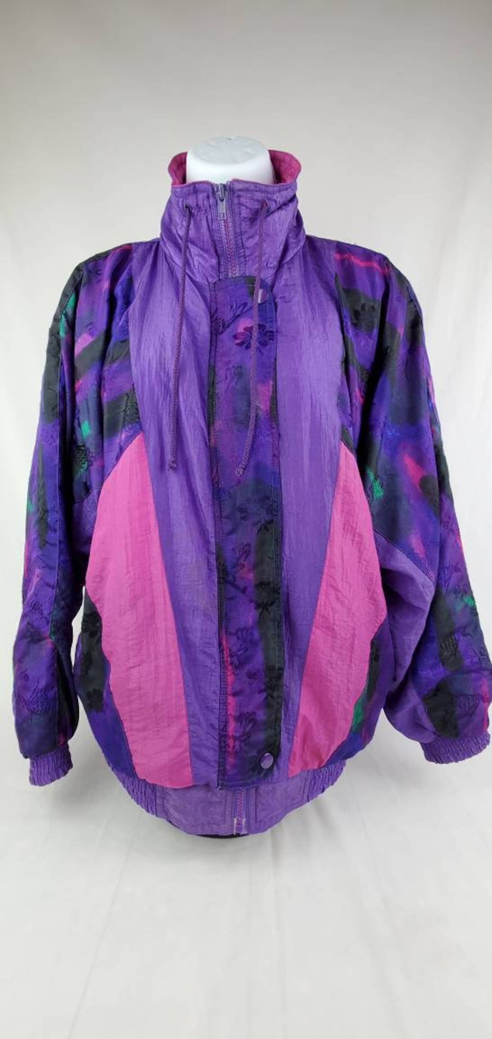 Vintage 80s Pink and Purple Windbreaker Jacket Womens Petite | Etsy