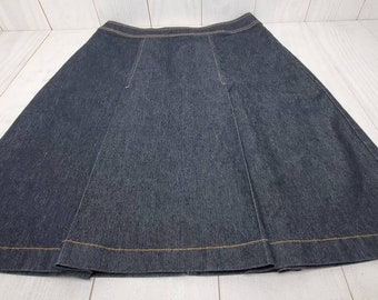 Michelle Bohbot Bisou Bisou Short Denim Skirt, Size 6, Dark Blue, Knee Length, A-Line, Dark Wash, Box Pleat