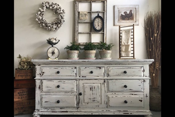 White distressed wood dresser deals
