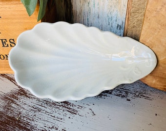 White Ironstone Relish Dish by I (John) Davis  ~ Late 1800s English Ironstone ~ Scallop Shape ~ Antique Relish Dish ~ Pickle Dish