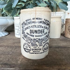 James Keiller Marmalade Jar ~ Vintage Dundee Orange Marmalade Crock Jar ~ James Keiller Son ~ England ~ Canada Stamp ~ Advertisement Jar