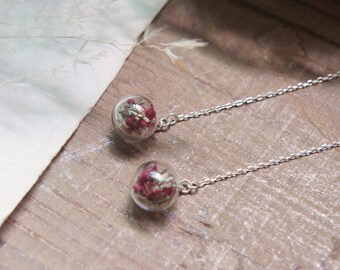 Silver 925 Dried Flower Threader Earring