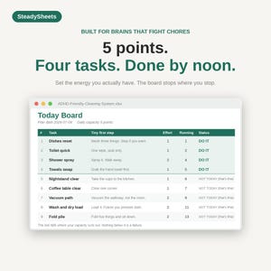ADHD Cleaning Schedule Spreadsheet | Chore Chart for Adults | Executive Function Cleaning Checklist for Excel and Google Sheets