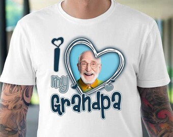 I Love My Grandpa Custom Photo Shirt Png , Custom Heart Brown, Personalized Shirt for Valentine's Png Digital