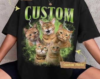 Personalized Bootleg Cat Shirt Png, Custom Your Cat's Photo Bootleg Shirts Png Digital