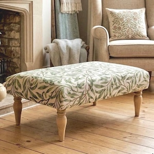 William Morris Large footstool, handmade Upholstered coffee table, Ottoman. Variety fabrics, sizes and heights.