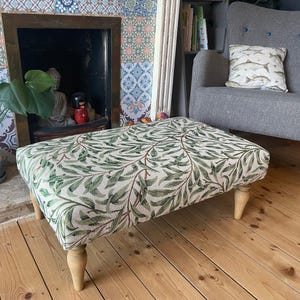 William Morris Large footstool, Coffee table Upholstered ottoman: Handmade wooden foot stool, English country decor