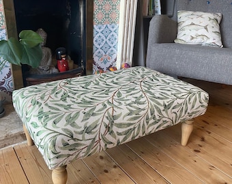 William Morris Large footstool, Coffee table Upholstered Footstool: Handmade Ottoman, strawberry thief, Willow bough