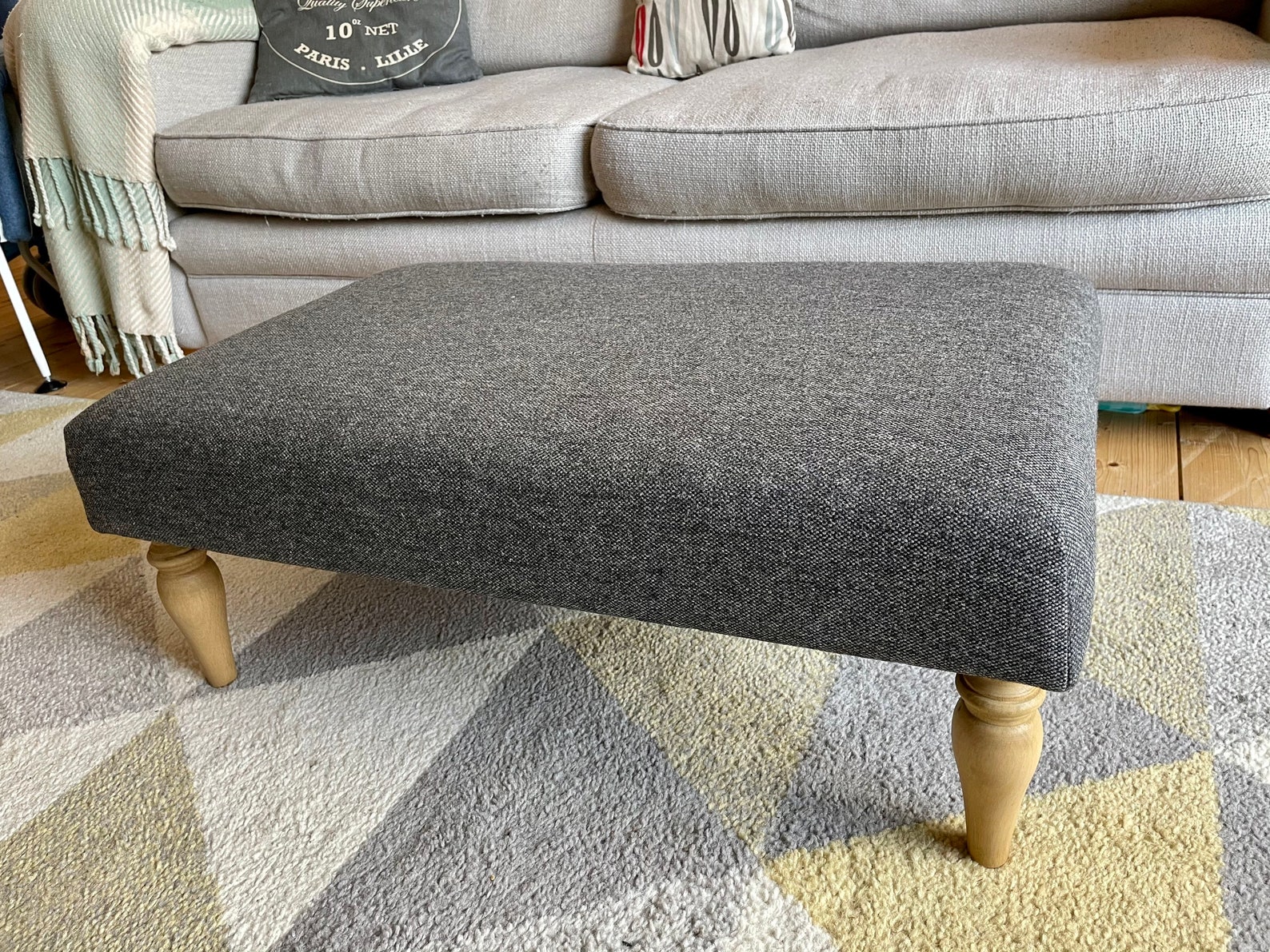 Large footstool coffee table dark grey tweed Ottoman Etsy