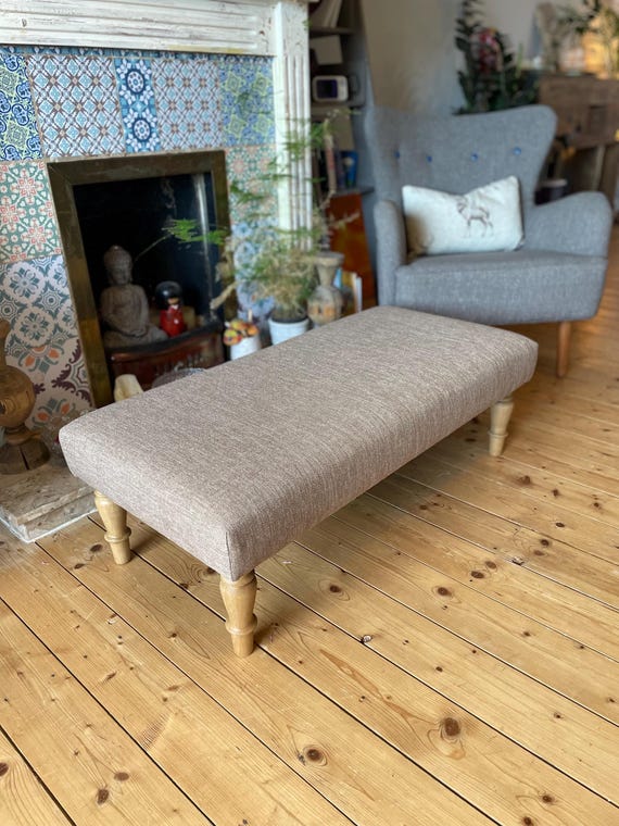 Large Footstool Laura Ashley Fabrics Upholstered Coffee Table Foot Stool Ottoman Various Colours Hardwood Legs Options Chenille Etsy