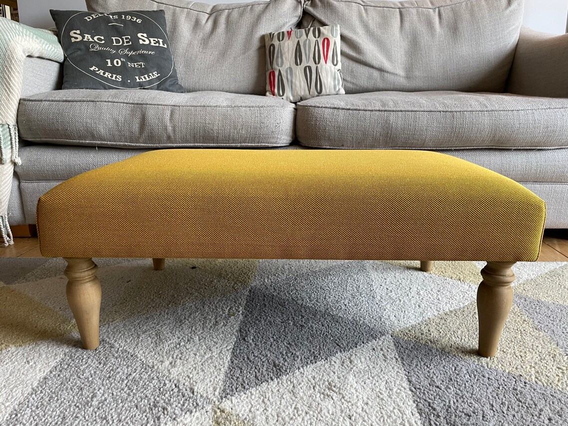 Large footstool coffee table yellow gold fabric Ottoman Etsy