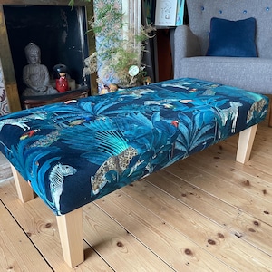 Handmade Botanical Footstool, Variety Tropical Floral printed velvets, Fabric coffee table, colourful ottoman
