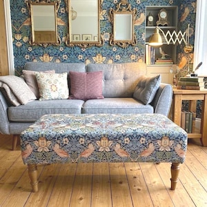 William Morris Large footstool, handmade Coffee table, Upholstered ottoman, English country decor