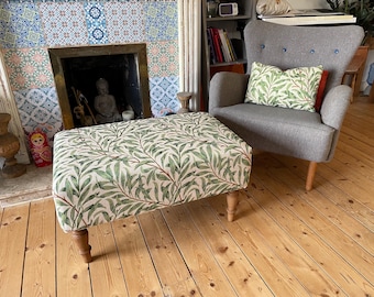 Large Footstool, William Morris Tapestry, Coffee table footstool, Handmade Upholstered Bench, Ottoman