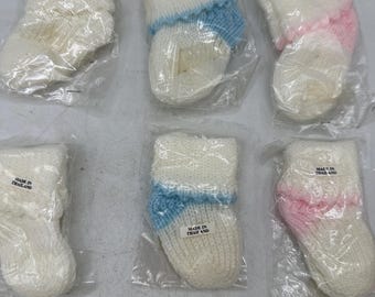 Vintage Baby Doll Socks Sz 1  or 2 Pink, Blue or White