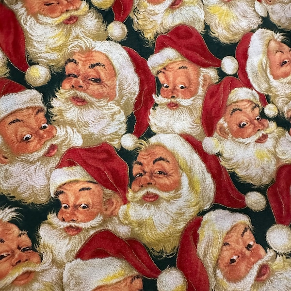 2 Yds Christmas Classic Santa Claus faces woven cotton fabric by Laurie Cook for VIP Cranston