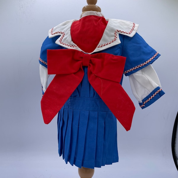 Sailor style doll Dress 16”-17 red white blue pleated skirt