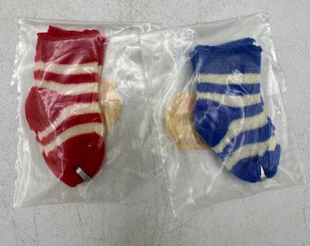 2 Pair Knit Doll socks MIP IMSCO size 0O fits 8”-11” red striped and blue striped Play socks
