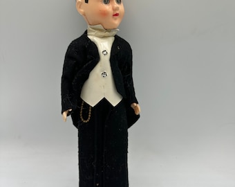 Hard Plastic 10” BrideGroom Doll in Tuxedo 1950s