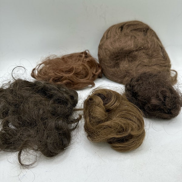 5 Used Doll Wigs,  various sizes,  dark colors, various fibers