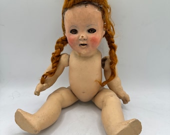 TLC 18&quot; Composition Doll sleep Eyes Red Mohair Pigtails Unmarked for Restoration