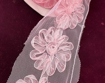 5 1/2 feet  pink rosette Trim  2”  wide  trim