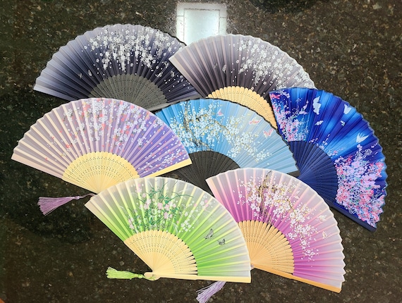 2 HAND FAN with flag of  MEXICO Silk Folding Fans Dance Wedding Party Decor 