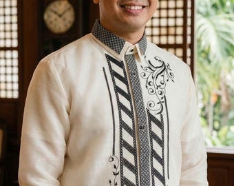 Barong Tagalog Embroidered Black Burda