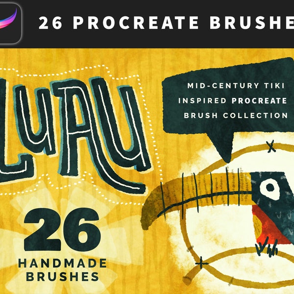 Luau Vintage Mid Century Tiki Procreate Brushes Collection downloadable, stamp brushes, textures, liners, stipple