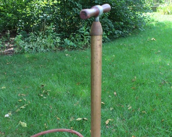 Vintage Hand Pump Air Compressor Tire Inflator Wooden Handle Antique Still Works